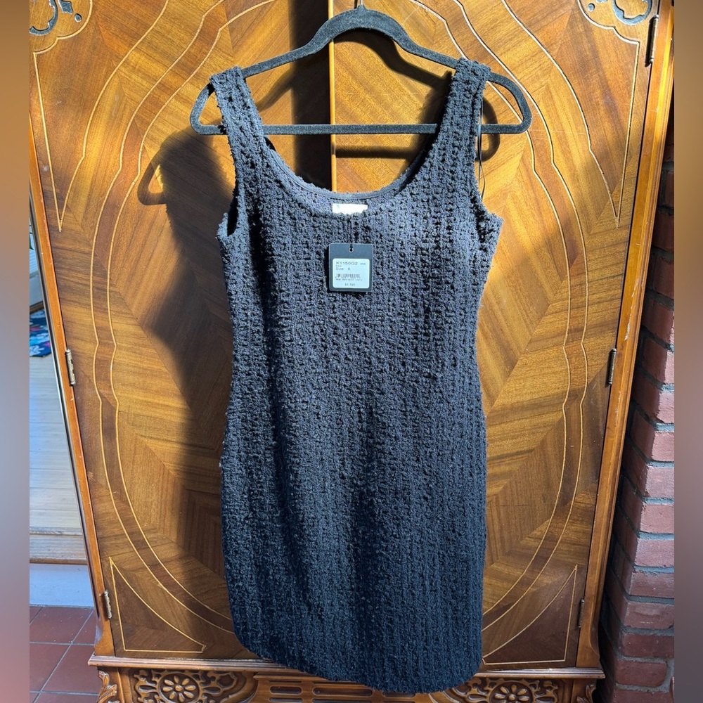 St. John Bouclé Inlay Knit Midi Dress Black - NWT Sz 6